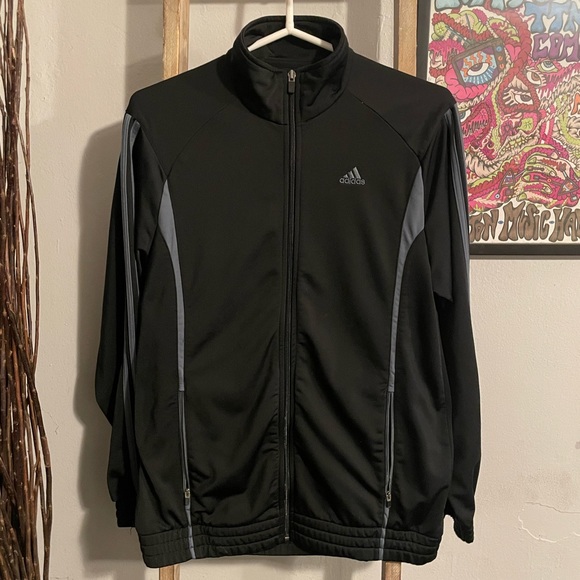 adidas Jackets & Coats Adidas Black And Gray Embroidered Zip Up